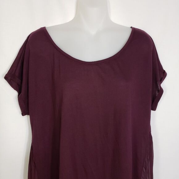 American Eagle Womens T Shirt Large Happy Hour Swing Top Sheer Pleated Chiffon - Picture 3 of 9